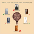 Haute Decor Attract® Pinch-Free Magnetic Wreath Hanger (Copper) - Set of 2 Magnets - for use on 1 Single-Pane Glass Door/Window or 2 Metal Doors/Surfaces