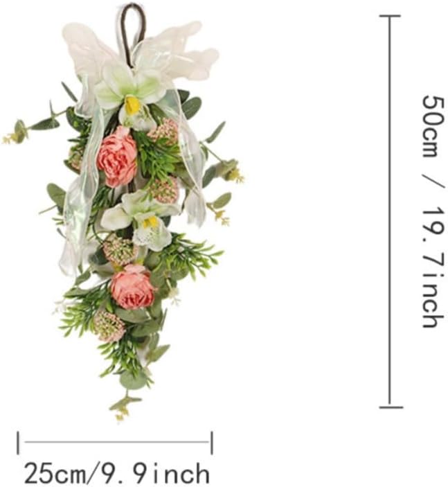 20'' Spring Wreath Swags for Front Door Artificial Lily Camellia Teardrop Swags Eucalyptus Summer Floral Hanging Swags for Farmhouse Wedding Cabinet Home Outdoor Decor (Multicolor)