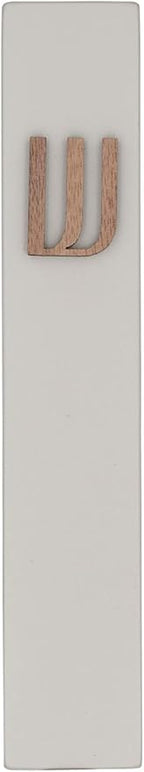 A&S Mezuzot Modern Concrete Mezuzah Case with Scroll, Easy Peel and Stick Mezuza (Grey+ Wood Shin, 6 Inches)