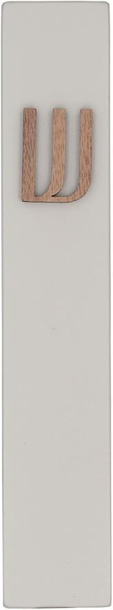 A&S Mezuzot Modern Concrete Mezuzah Case with Scroll, Easy Peel and Stick Mezuza (Grey+ Wood Shin, 6 Inches)