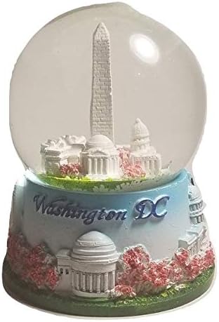 Cherry Blossom Themed Washington Monument, Jefferson Memorial, White House & U.S. Capitol Decorative Snow Globe - DC Souvenirs (Medium)