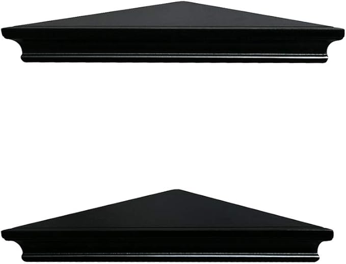 AHDECOR Black Floating Corner Shelves, Elegant Wall-Mounted Corner Shelf for Decorative Display and Storage in Any Room, Set of 2