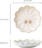 Lotus Ring Holder Dish Small Indoor Ash Tray, Ceramic Dessert Plate Trinket Jewelry Holder Organizing Necklace Earrings for Parents Friends Sister, White. All Jewelries Are NOT Included.