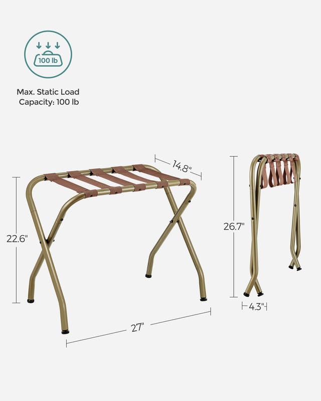 SONGMICS Luggage Rack, Pack of 4, Luggage Racks for Guest Room, Suitcase Stand, Steel Frame, Foldable, for Bedroom, Golden URLR064A04