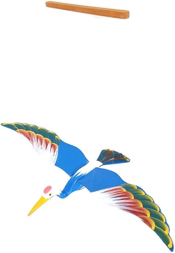 WitnyStore Wooden Bird Mobile 24" Blue Crane Stork Hand Made Painted Wood Flapping Wing Birds Hanging Ceiling Decor Wind Chimes Handcrafted Art Animal Decorative Collectibles Décor Gifts Souvenirs
