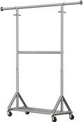 Heavy Duty Rolling Clothes Rack with Double Rods for Hanging Clothes, Adjustable & Extendable Metal Clothing Rack, Garment Rack With Wheels Shelf, Sturdy Freestanding Closet Rack, 100% Stainless Steel