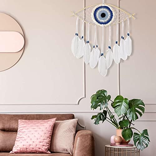Holmgren Dream Catchers - Evil Eye Dream Catcher for Bedroom, Hand-Woven White Macrame Dreamcatcher, Wall Hanging Home Decor, Protection Good Luck, Blessing Festival Gift(White)