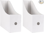 Limitliho 2 Pack White Magazine Holde, Vertical Book Bins for Classroom and Library Use, 10.6'' ×10.2'' ×3.5'' Inch Vertical File Folder Box