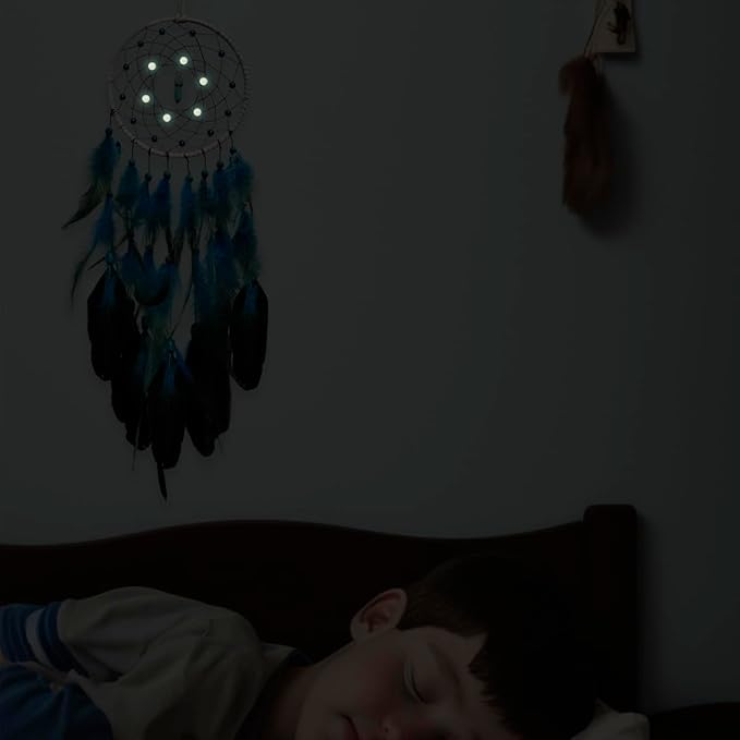 Blue Dream Catchers Glow in The Dark Turquoise Gem Dreamcatcher for Boys Girls Kids Bedroom Handmade Decor Wall Hanging