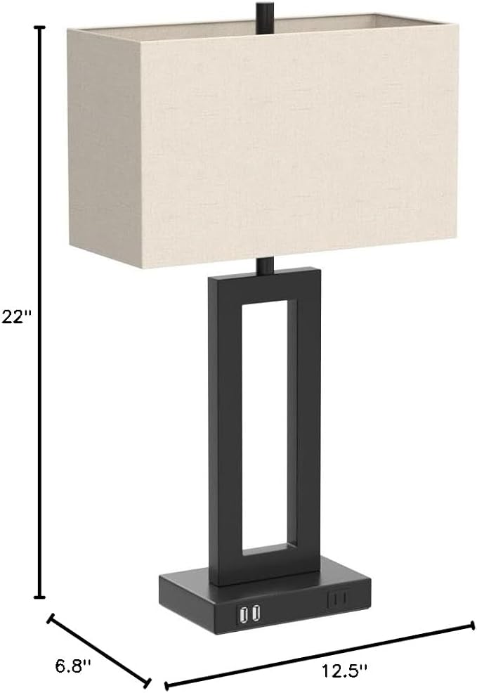 Set of 2 Touch Control Table Lamp with 2 USB Ports, 3-Way Dimmable Modern Nightstand Lamp Sets Bedside Touch Desk Lamp with Fabric Cream Shade For Bedroom Table Living Room Reading, Included Bulbs