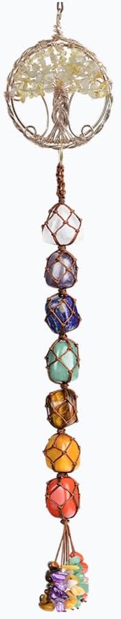 Handmade Crystal Window Car Hanging Ornaments 7 Chakra Home Decoration Feng Shui Ornament Yoga Meditation Car Decoration Tumbled Palm Stones (Style11)