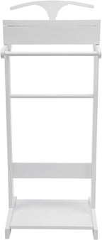 Valet Stand for Men, Wood Suit Valet Stand with Drawer for Women Wood Clothing valet stand with Top Tray, Contour Hanger, Trouser Bar and Shoe Rack Organizer