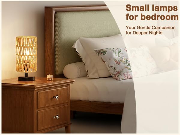 Fenmzee Small Table Lamp for Bedroom - Inline Control, Bedside Lamp with 3000K A15 LED Blub, Easy Assembly（Rattan Rope Shade-Black Base，9" Inline Control）