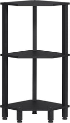 YUFAM 3-Tier Corner Shelf with Sturdy 5-Leg Base, Wooden Corner Bookshelf for Small Spaces, Small Corner Table for Living Room, Bedroom, Office, Black