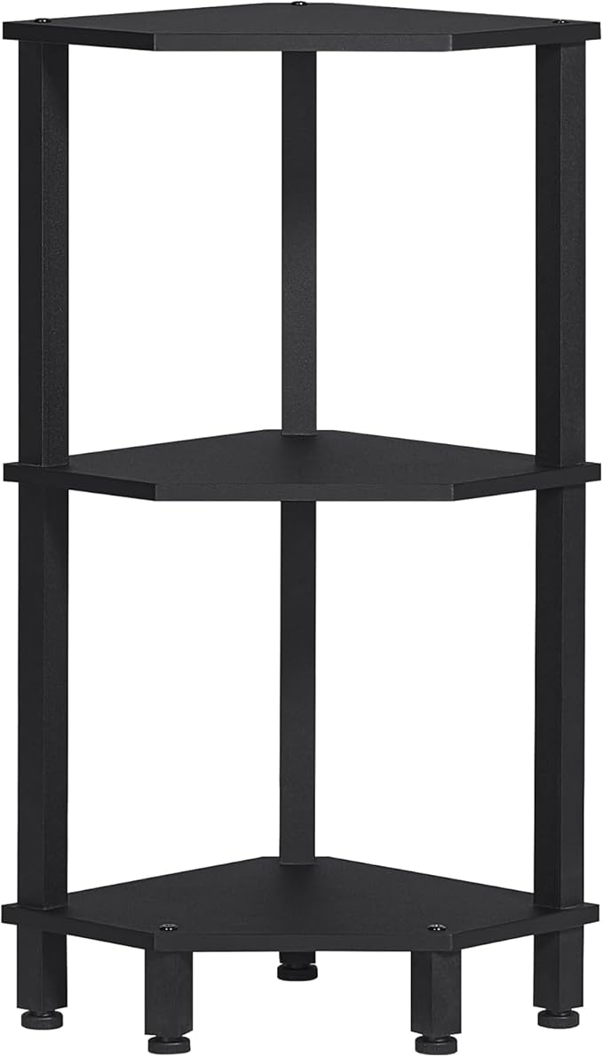 YUFAM 3-Tier Corner Shelf with Sturdy 5-Leg Base, Wooden Corner Bookshelf for Small Spaces, Small Corner Table for Living Room, Bedroom, Office, Black