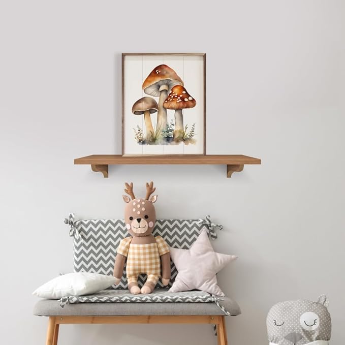Kendrick Home Mushroom Decor - Three Mushrooms Wall Art, Mushroom Themed Decor and Accessories for Kitchen, House, Bedroom, or Office, Cottage Core Decorations, Vintage Nature Gifts, 8" x 10"