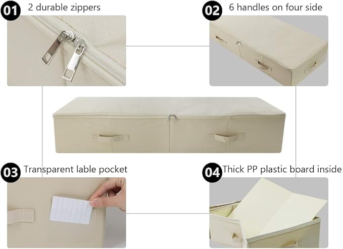 iwill CREATE PRO 39.4" Ultra-Length Foldable & Washable Underbed Storage Organizer Containers for Clothing, Shoes, Bedding - Ideal for Bedroom, College Dorm (Black Gray), Beige