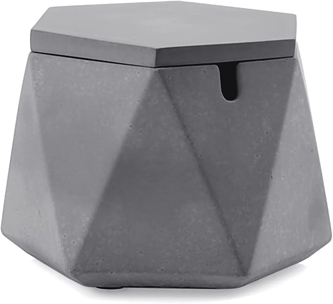 FREELOVE Concrete Ashtray with Lid & Stainless Steel Ashtrays for Cigarettes, Cement Ash Tray Smoking Holder Indoor Smokeless Outdoor Windproof Patio Home Office Cool Decor(Grey, Large)