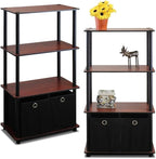 Furinno GO GREEN Storage Shelf Set of 2, 4-Tier Storage Rack with Bins, Book Shelf, Display Rack, with Storage Bins, for Organization and Storage, Living Room, Home Office, Dark Cherry