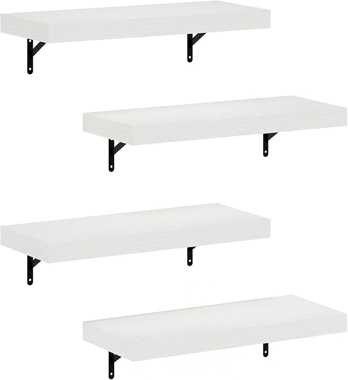 Furinno Tanna Floating Shelves for Wall Set of 4, 22-Inch Wall Shelf, Triple Thick Floating Mounted Shelf, for Bathroom, Home Office, Living Room, White Texture