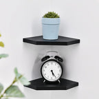 WELLAND 7-Inch Black Floating Corner Shelves Set of 2, Wall Mounted Storage Shelf with White Finish for Bedroom, Living Room, Bathroom, Display Shelf for Small Plant, Photo Frame, Toys