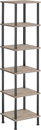 HOOBRO 6-Tier Corner Shelf, Corner Square Rack Display Shelf, Tall Storage Rack Plant Stand, Bookcase for Small Spaces, Living Room, Home Office, Kitchen, Greige and Black BG55CJ01
