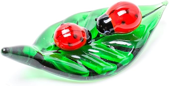 Tiny 2.16" Long Ladybird Figurine - Miniature Hand Blown Glass Ladybug Insect Colorful Crystal Animals Statue Decorative Collectible Figurines Décor Gifts