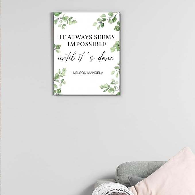 Inspirational Wall Art Motivational Painting Wall Decor for Office Living Room Bedroom, It Always Seems Impossible until It's Done Canvas Posters Art Work Gift (8 X 10 Inches, Framed)