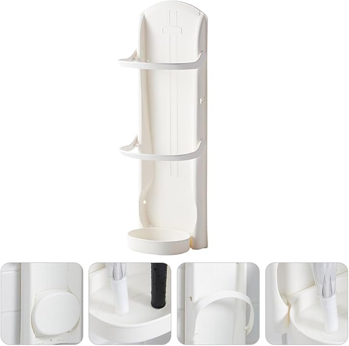 BESPORTBLE Wall-Mounted Umbrella Stand Rack with Drip Tray Space-Saving Storage Organizer for Home Office Entryway Sturdy White Hanging Umbrella Holder for Restaurants and Families