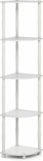 Furinno Turn-N-Tube Storage Shelves, 5-Tier Open Frame Book Shelf, Standing Corner Shelf, Toolless Open Shelves, Classic Tubes, for Organization and Storage, Living Room, Home Office, White