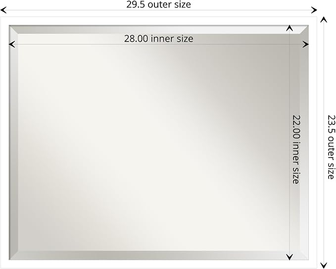 Amanti Art White Wall Mirror 23x29 Svelte White Rectangle Bathroom Mirror for Wall Decor Living Room, Large Modern Wood Frame, Hangs Horizonally and Vertically, Bathroom Decor, Beveled Edge