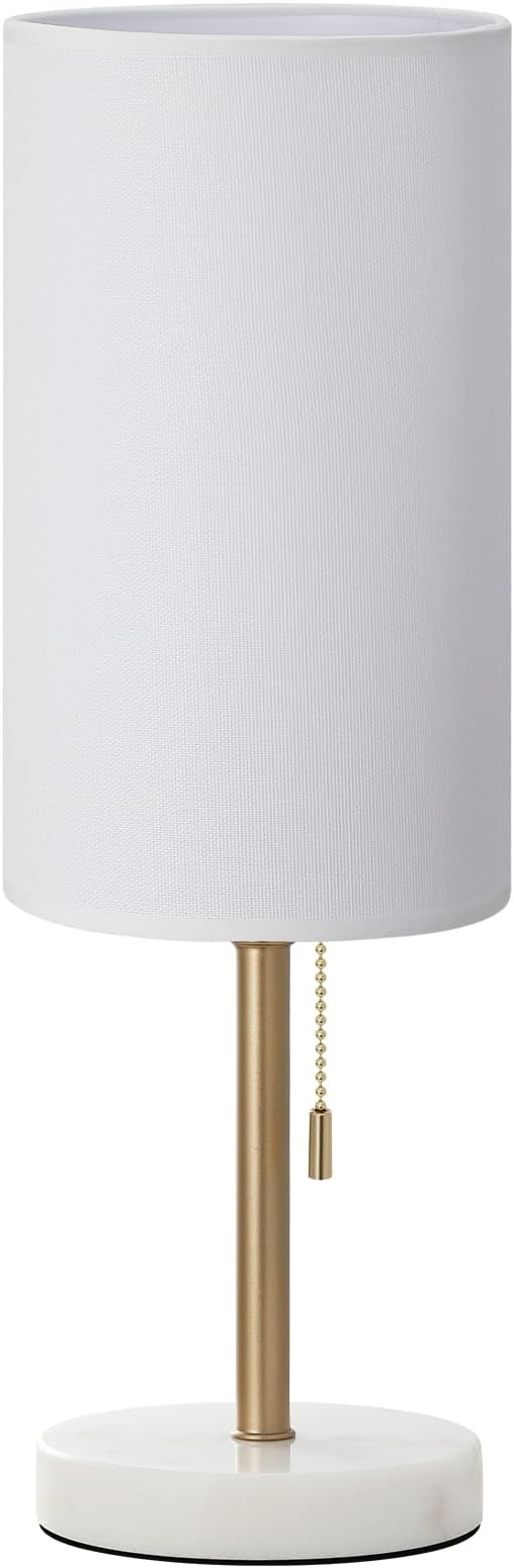 Dicoool Tall Bedside Table lamp for Bedroom - Luxury Marble Base & 3 Color Temperatures Bedside Lamps, Pull Chain Gold Table Lamps, White Nightstand Lamps for Living Room/Guest Room