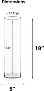 CYS Excel Glass Cylinder Vase (H:18" D:5") | Multiple Size Choices Glass Flower Vase Centerpieces | Hurricane Floating Candle Holder Vase
