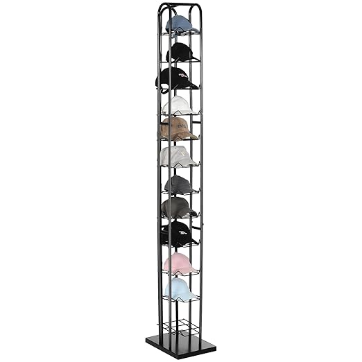 Tandefio 78" Black Floor Standing Hat Rack Tower 12 Tier Hat Display Rack Cap Organizer Metal Hats Stand Hats Wigs Holder for Cap Retail Display Storage Vertically