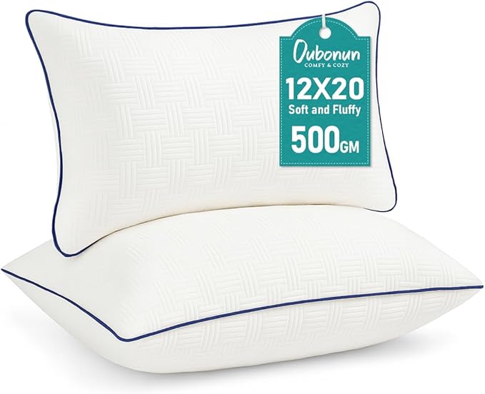 Oubonun 12x20 Pillow Inserts Set of 2 - Rectangle Decorative Throw Pillows for Sofa Couch Bed Living Room Beige 100% Polyester Filling 12 x 20 Inch Lumbar Pillows