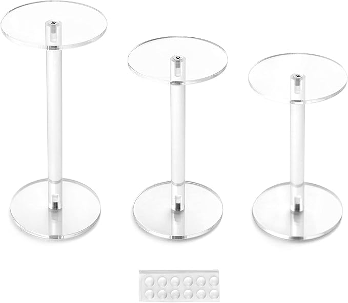 QWORK Round Acrylic Display Stand, Premium Clear Round Riser Stands, Set of 3