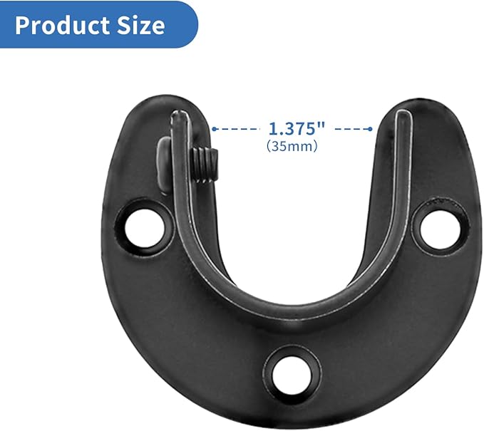 Stainless Steel Closet Rod Bracket, 1-3/8 Inch Diameter Closet Rod Holder 2 Pcs, Heavy Duty Curtain Rod Holder, Black Closet Rod Support with Screws