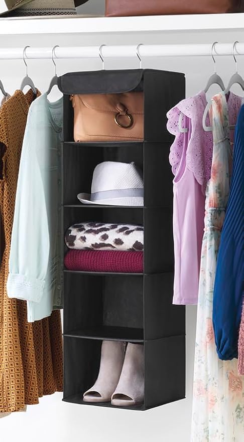 Whitmor 5 Section Closet Organizer - Hanging Shelves with Sturdy Metal Frame, Black (Pack of 6)
