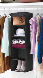 Whitmor 5 Section Closet Organizer - Hanging Shelves with Sturdy Metal Frame, Black