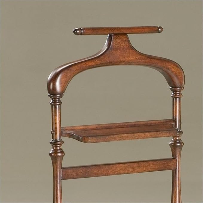 Beaumont Lane 42.75"H Traditional Solid Wood Valet Stand with Shoulder-Formed Hanger and Pants Bar, Some Assembly Required, for Hanging Pants/Shirts/Ties or Jackets, in Brown/Plantation Cherry Finish