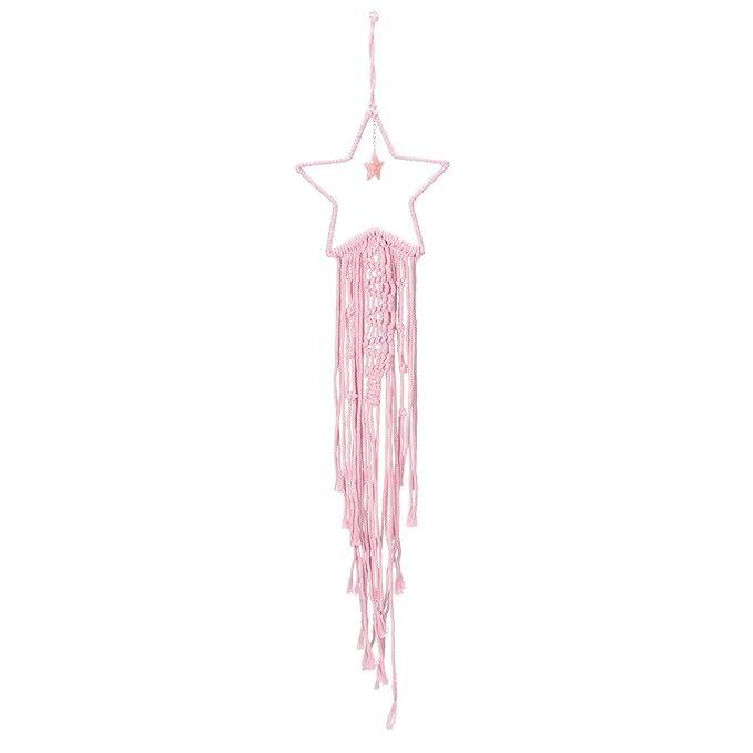 MECCANIXITY Macrame Dream Catchers, Pink Handmade Star Design Woven Cotton Dream Catcher Wall Hanging for Home Bedroom Decoration Ornament Craft Gift