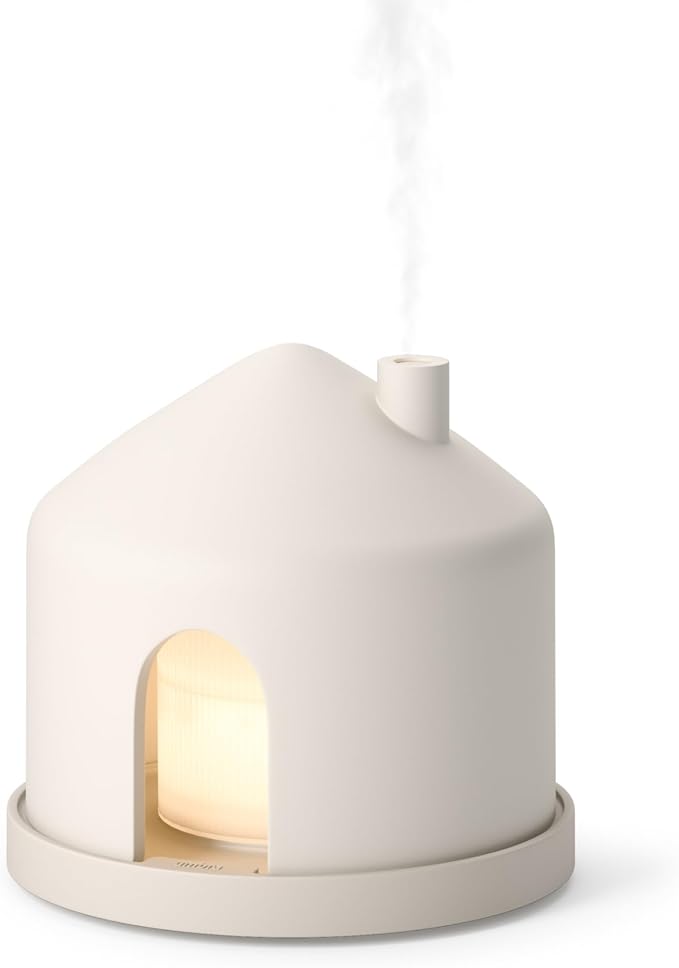 Umbra Casita Diffuser in Sand – Aromatherapy Essential Oil Diffuser with LED Light, Multiple Mist Settings, Automatic Shut-Off, Hidden Storage for Oils, Concrete & Melamine Design for Modern Homes