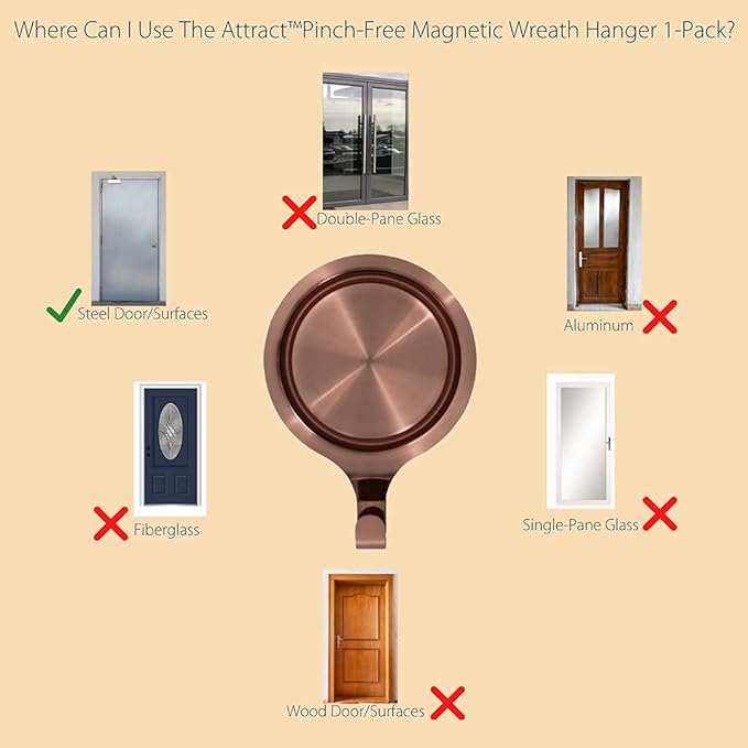 Haute Decor Attract Pinch-Free Magnetic Wreath Hanger (White) - 1 Pack - for Metal Doors and Surfaces