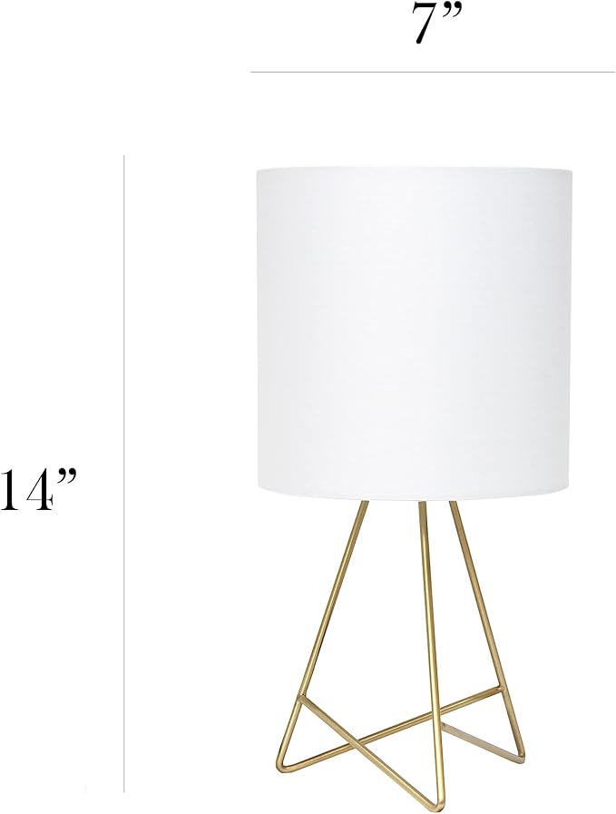 Simple Designs LT2066-GDW-LB 14" Down to The Wire Table Lamp for Bedroom, Living Room, Entryway, Office, Gold with White Shade, with Feit LED Bulb Included