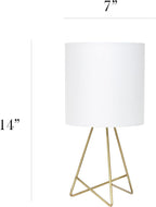 Simple Designs LT2066-GDW-LB 14" Down to The Wire Table Lamp for Bedroom, Living Room, Entryway, Office, Gold with White Shade, with Feit LED Bulb Included