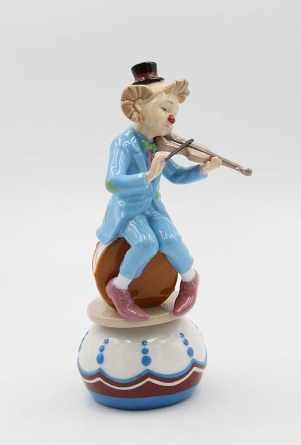 Cosmos Gifts Fine Porcelain Clown Playing Violin Musical Box Figurine (Music Tune: Send in The Clown), 8-5/8" H
