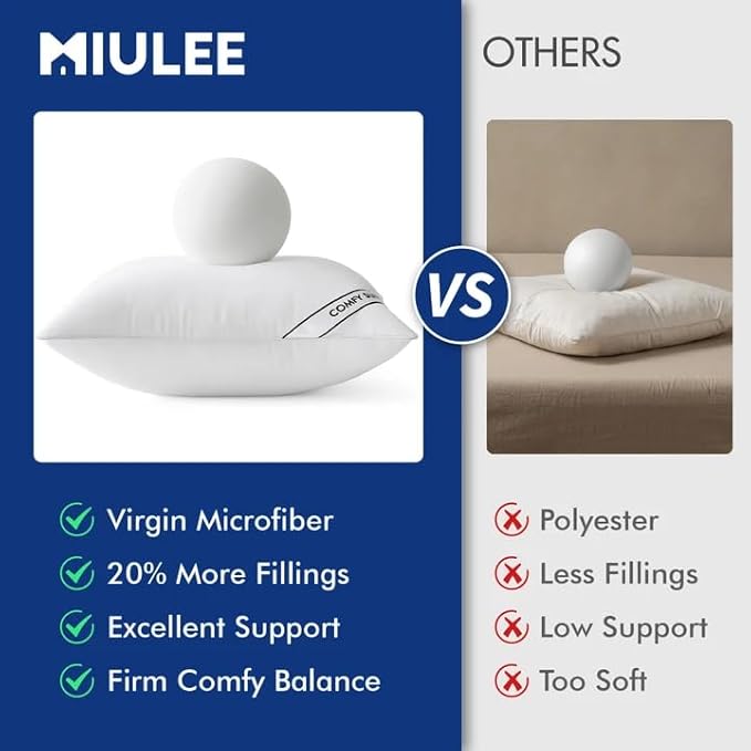 MIULEE 20x20 Inch Pillows Inserts, Pack of 4 Down Alternative Virgin Filling Comfy Support Throw Pillows for Sofa Couch Bed