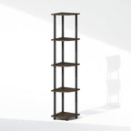 Furinno Turn-N-Tube Storage Shelves, 5-Tier Book Shelf, Corner Shelf, Toolless Open Shelves, for Organization and Storage, Living Room, Home Office, Hallway, Bedroom, Dark Brown Grain