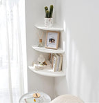 White Corner Shelf, Wall Mount Natural Oak Wood Floating Corner Wall Shelf Round End Small Corner Nightstand Plant Shelf for Bedroom, Kitchen, Living Room 7inch