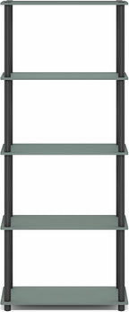 Furinno Turn-N-Tube Storage Shelves, 5-Tier Book Shelf, Corner Shelf, Toolless Open Shelves, for Organization and Storage, Living Room, Garage, Home Office, Sage Green